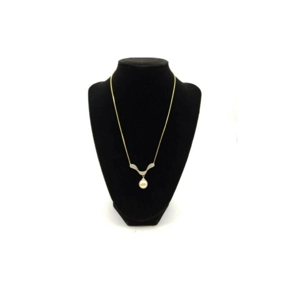 Cultured Pearl 14k Gold Necklace 1/3 CTTW Diamond Necklace - New
